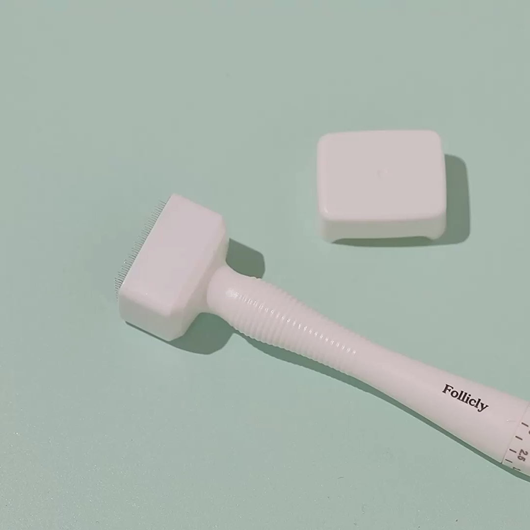 載入影片：Follicly® 微針印章 - 140 支可調式鈦金屬微針